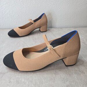 Rothy's The Mary Jane Heel Tan Black Stretch Knit Shoes Minimalist Ballet Pump 8